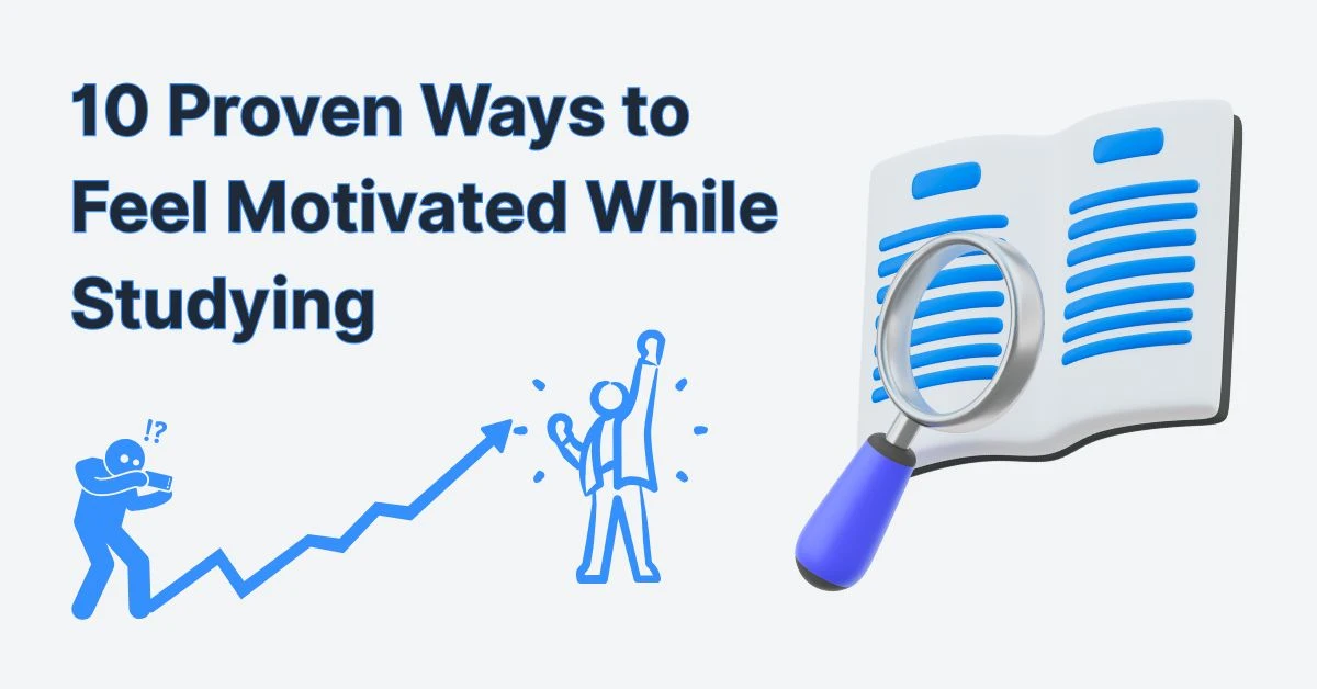 Illustration showing growth and success with tips to feel motivated while studying