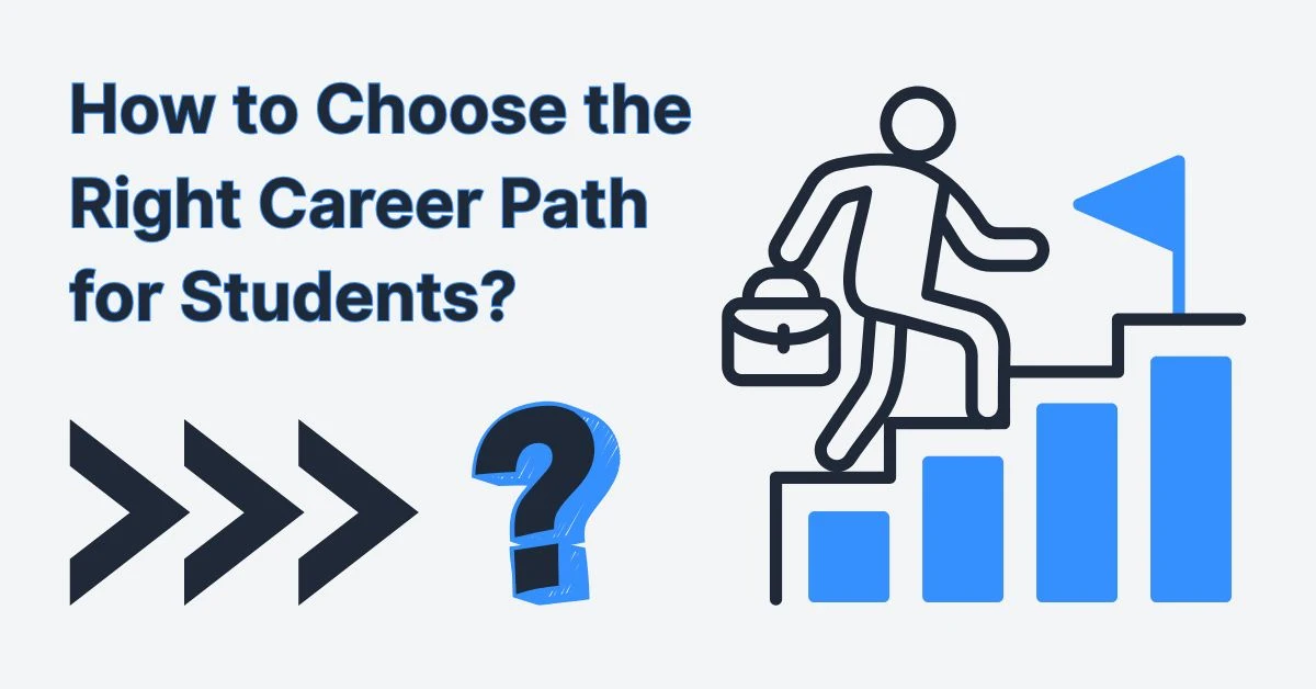 Illustration of a student climbing steps toward a career goal with text How to Choose the Right Career Path for Students