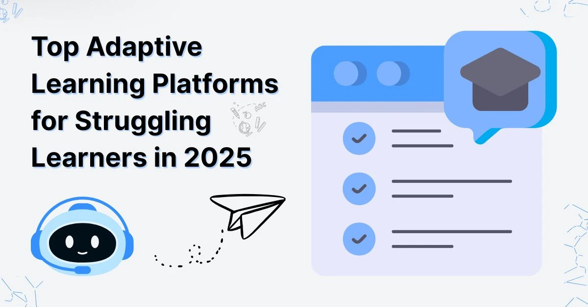 Top Adaptive Learning Platforms for Struggling Learners in 2025 – AI-powered tools, checklist icons, and educational visuals for student success